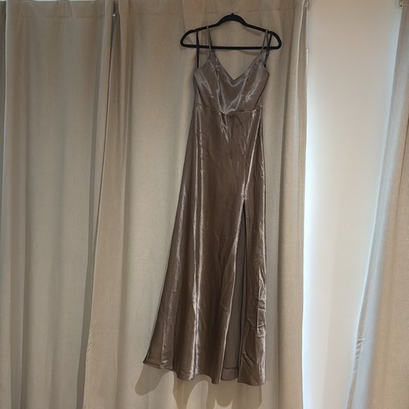Birdy  Grey Bridesmaid dress Shiny Satin MOCHA - Style Jay M - Picture 2 of 5